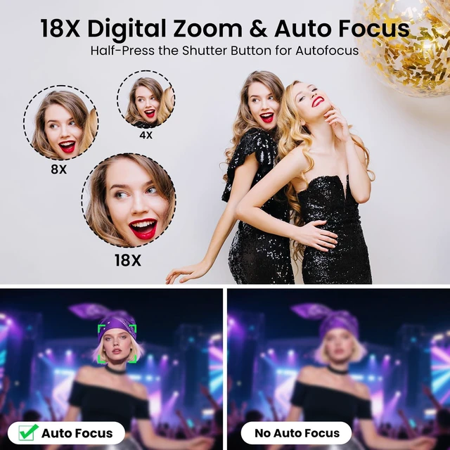 Alt view image 5 of 7 - Upgraded C2D 4K Digital Camera, 64MP Autofocus Video 18X Zoom 2.8" LCD Screen Vlog Camera for YouTube, 32GB SD Card USB 2.0 Recharging Li Battery Anti-Shake Compact Camera for Party Beginners, Black