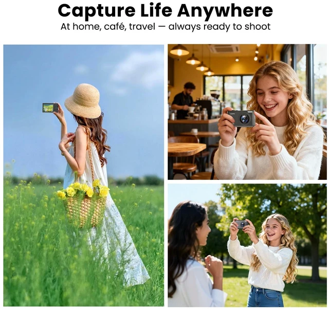 Alt view image 6 of 7 - Upgraded C2D 4K Digital Camera, 64MP Autofocus Video 18X Zoom 2.8" LCD Screen Vlog Camera for YouTube, 32GB SD Card USB 2.0 Recharging Li Battery Anti-Shake Compact Camera for Party Beginners, Black