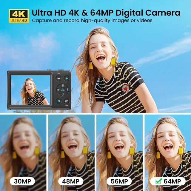 Alt view image 7 of 7 - Upgraded C2D 4K Digital Camera, 64MP Autofocus Video 18X Zoom 2.8" LCD Screen Vlog Camera for YouTube, 32GB SD Card USB 2.0 Recharging Li Battery Anti-Shake Compact Camera for Party Beginners, Black