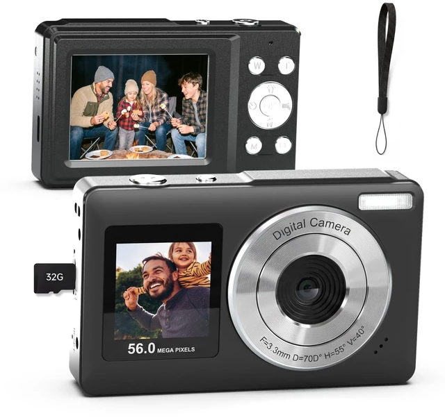 Main image of Digital Camera,56MP Dual-Screen Point and Shoot Camera with Auto Focus,Smile Capture,Anti-Shake,16X Zoom,32GB SD Card Travel Camera Gift for Boys Girls Teens