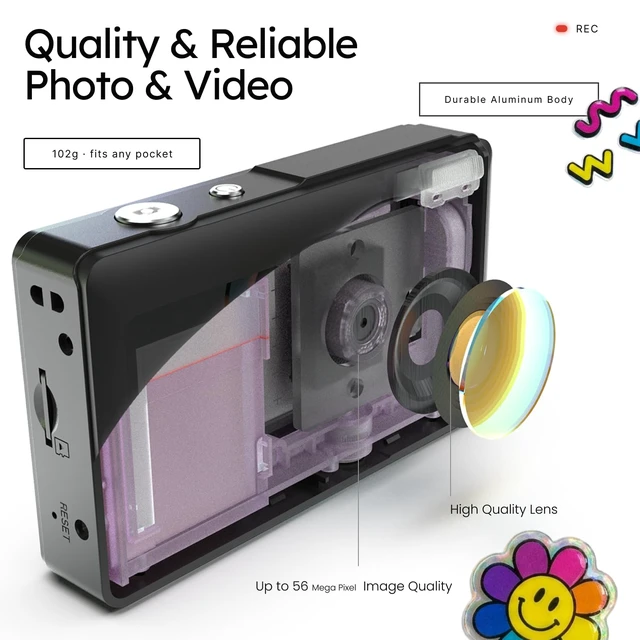 Alt view image 4 of 7 - Digital Camera,56MP Dual-Screen Point and Shoot Camera with Auto Focus,Smile Capture,Anti-Shake,16X Zoom,32GB SD Card Travel Camera Gift for Boys Girls Teens
