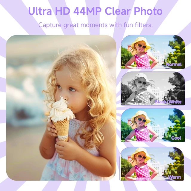 Alt view image 4 of 7 - Digital Camera, FHD 4K Digital Camera for Kids Purple with 64GB SD Card 16X Digital Zoom, Cameras for Photography Compact Point and Shoot Camera for Teen Boys Girls Kids Autofocus Camera Digital