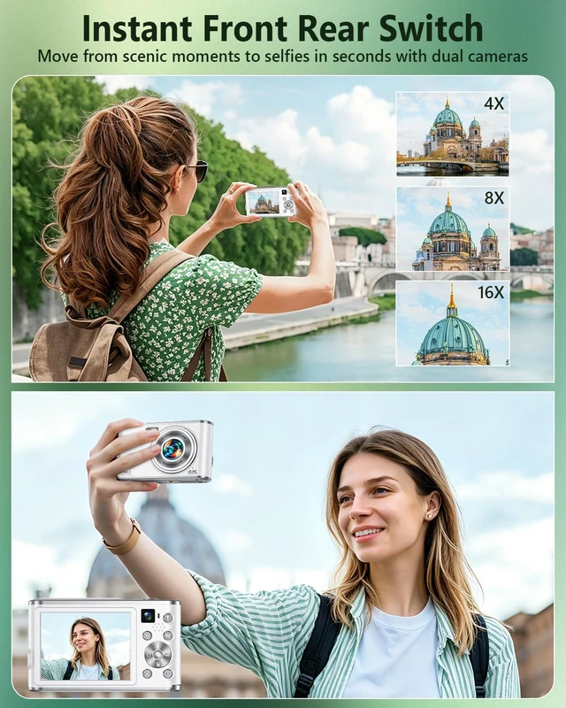 Alt view image 4 of 7 - 4K Digital Camera for Photography 48MP Dual Lens Autofocus 16X Zoom, White | Portable with Anti-Shake, Flash, 2.8" Screen, Vlogging Camera for YouTube Travel Selfies, Beginners, 32GB Card, 2 Batteries