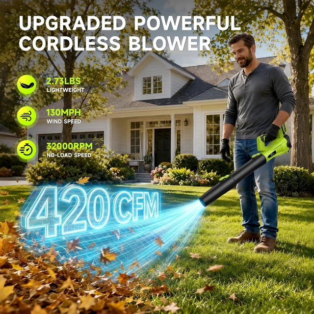 Alt view image 2 of 7 - SIXCRAFTS Leaf Blower Cordless with 4.0Ah Battery and Charger, 420CFM Electric Blower with 6-Speed, 21V Lightweight Handheld for Lawn Yard Patio Leaves Dust Snow
