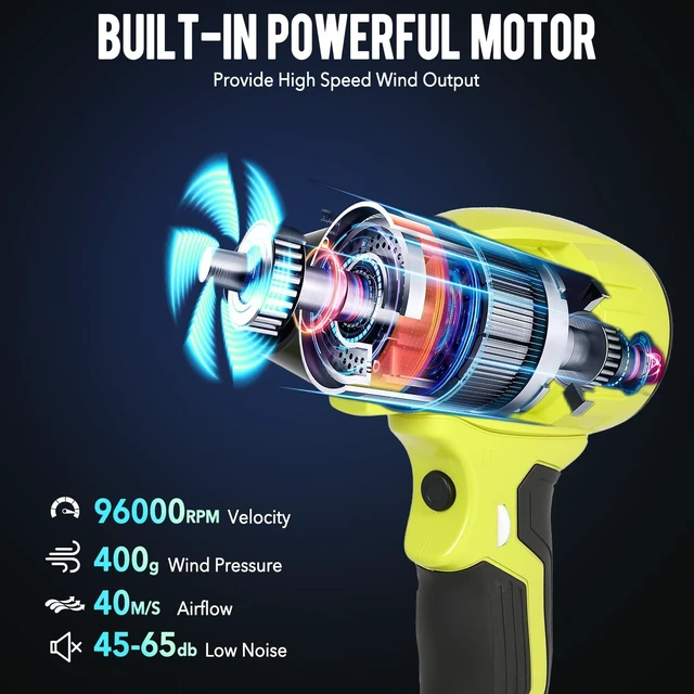 Alt view image 4 of 7 - 2026 Cordless Leaf Blower Brushless for Ryobi 18V Battery, Variable Speed Mini Leaf Blower Handheld Electric with 5 Attachments for Small Areas Precision Cleaning (No Battery)