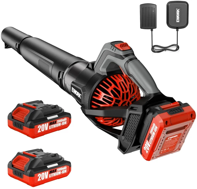 Main image of EWORK Leaf Blower, Leaf Blower Cordless with 2×2.0Ah Batteries and Charger | 20V Electric Leaf Blower, 3 Speed Modes, 550CFM150MPH, Lightweight Handheld Blowers for Lawn Care, Patio, Yard Cleaning