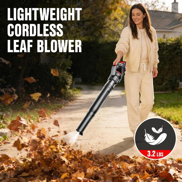 Alt view image 5 of 7 - EWORK Leaf Blower, Leaf Blower Cordless with 2×2.0Ah Batteries and Charger | 20V Electric Leaf Blower, 3 Speed Modes, 550CFM150MPH, Lightweight Handheld Blowers for Lawn Care, Patio, Yard Cleaning