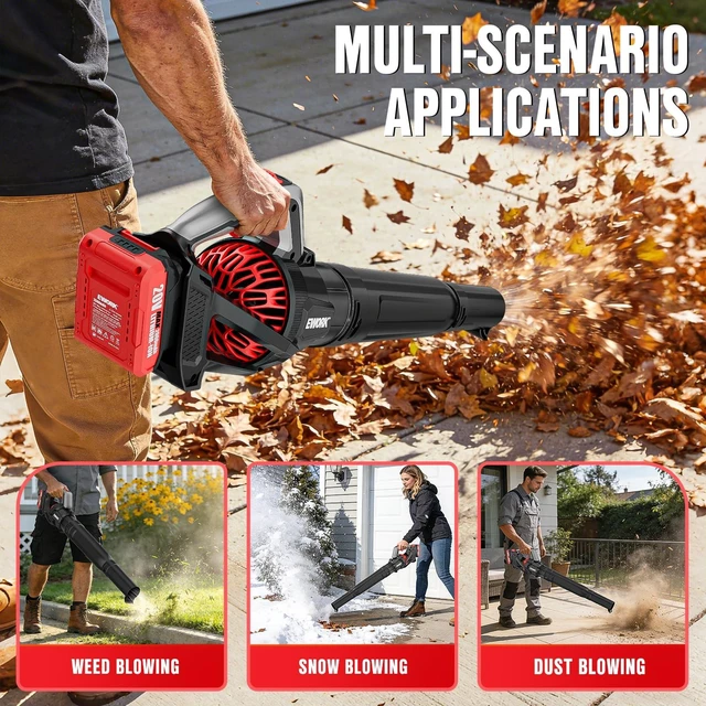Alt view image 6 of 7 - EWORK Leaf Blower, Leaf Blower Cordless with 2×2.0Ah Batteries and Charger | 20V Electric Leaf Blower, 3 Speed Modes, 550CFM150MPH, Lightweight Handheld Blowers for Lawn Care, Patio, Yard Cleaning
