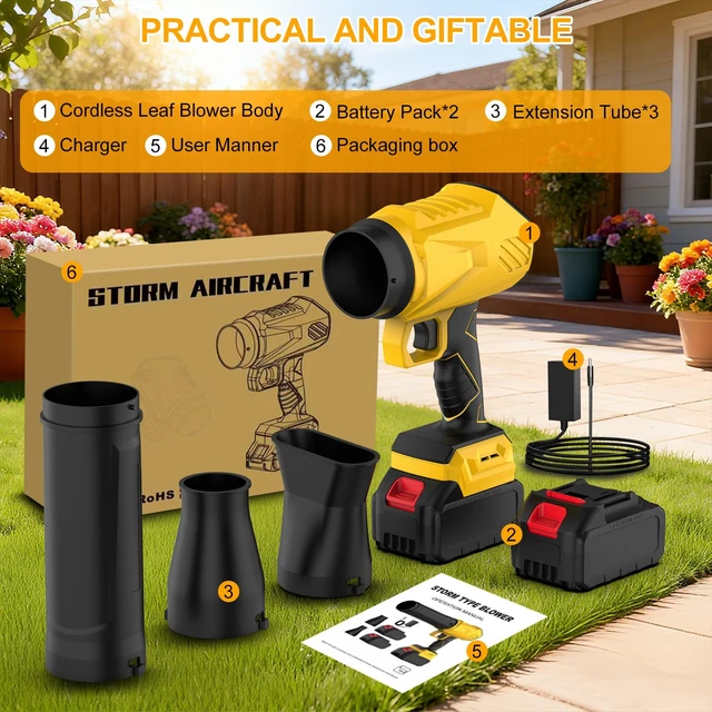 Alt view image 7 of 7 - YUANRAN Leaf Blower Cordless with Charger,500,000 RPM Turbo Jet Blower,Handheld Leaf Blowers for Lawn Care,Portable Lightweight Grass Blower for Yard, Patio & Outdoor Use