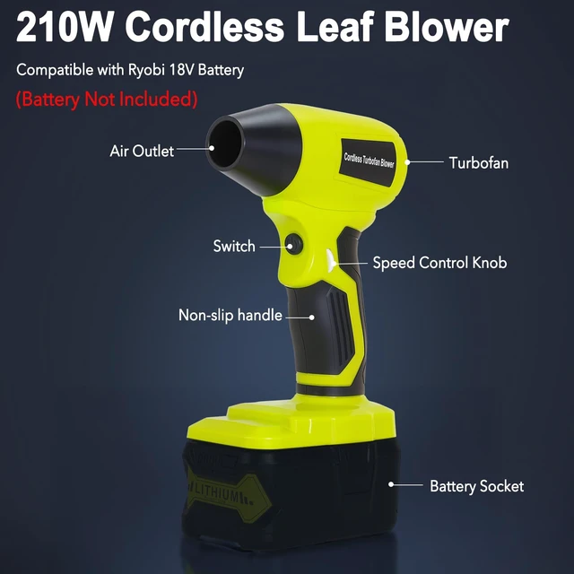 Alt view image 2 of 7 - 2026 Brushless Leaf Blower Cordless for Ryobi 18V Battery, Lightweight Electric Handheld Mini Blowers with 5 Attachments, Stepless Speed for Short, Quick Precision Cleanup(No Battery)