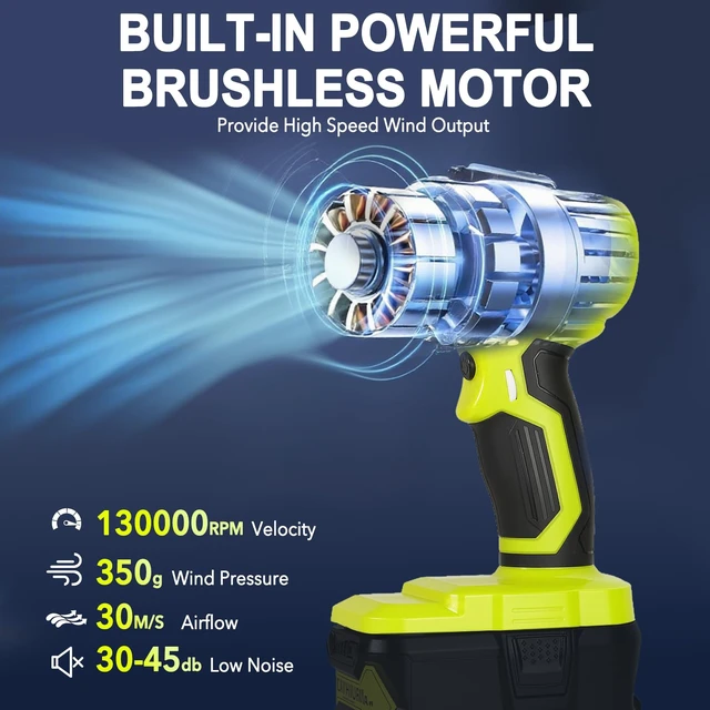 Alt view image 3 of 7 - 2026 Brushless Leaf Blower Cordless for Ryobi 18V Battery, Lightweight Electric Handheld Mini Blowers with 5 Attachments, Stepless Speed for Short, Quick Precision Cleanup(No Battery)