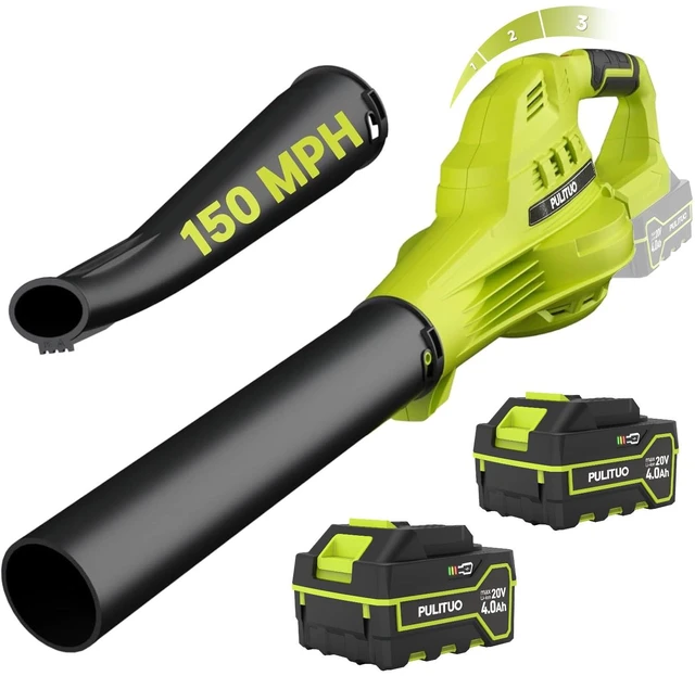 Main image of Leaf Blower Cordless with 2X 4.0Ah Batteries and Charger, 150MPH Lightweight Cordless Blower, 3 Speeds Small Battery Operated Leaf Blowers for Lawn Care, Patio, Yard, Leaves, Grass, Dust (Green)