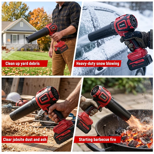 Alt view image 4 of 7 - TeraTek Cordless Leaf Blower, Blow & Vacuum, Handheld Compact Small | 2X 21V 4.0Ah Batteries & 2 Nozzles with Storage Box, for Yard Lawn Care, Snow Removal, Water Drying, Dust Cleaning