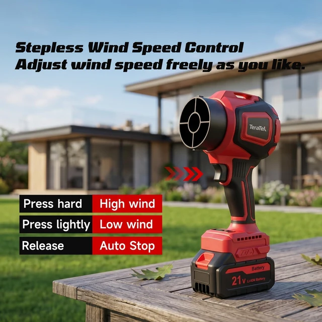 Alt view image 6 of 7 - TeraTek Cordless Leaf Blower, Blow & Vacuum, Handheld Compact Small | 2X 21V 4.0Ah Batteries & 2 Nozzles with Storage Box, for Yard Lawn Care, Snow Removal, Water Drying, Dust Cleaning