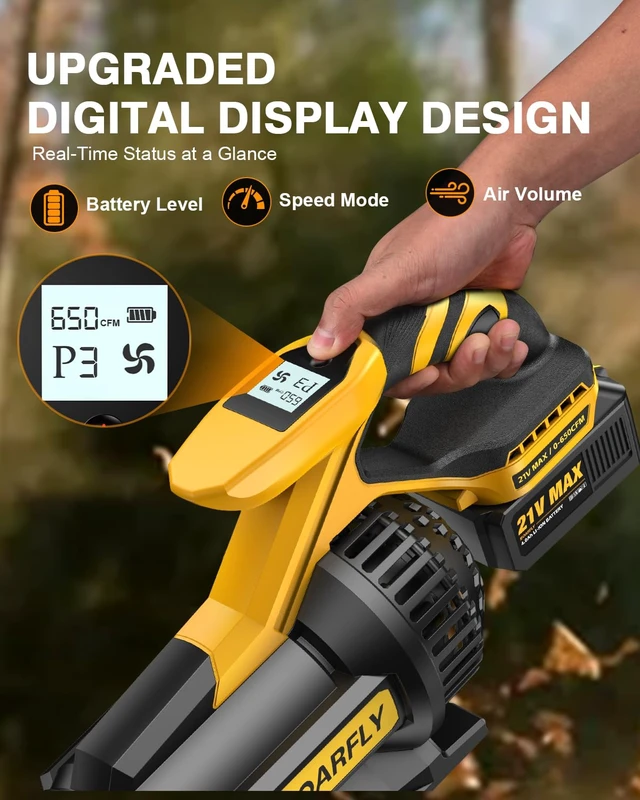 Alt view image 2 of 7 - SOARFLY Leaf Blower Cordless, 650 CFM Airflow Electric Leaf Blowers with 2×4.0Ah Batteries and Charger, LCD Display, 3 Speed Modes, Powerful Snow Blowers for Lawn Care, Patio, Dust, Blowing Leaves