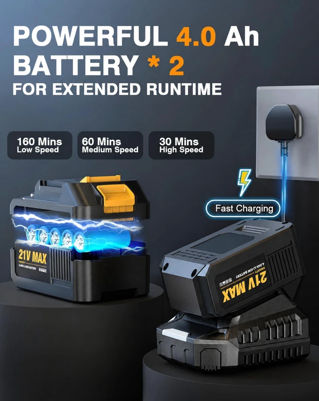 Alt view image 5 of 7 - SOARFLY Leaf Blower Cordless, 650 CFM Airflow Electric Leaf Blowers with 2×4.0Ah Batteries and Charger, LCD Display, 3 Speed Modes, Powerful Snow Blowers for Lawn Care, Patio, Dust, Blowing Leaves