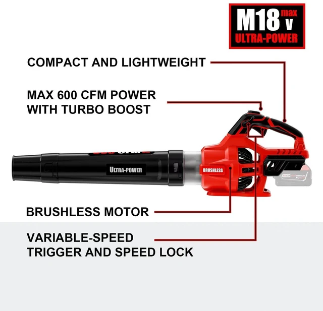 Alt view image 6 of 7 - 600 CFM Brushless Cordless Leaf Blower for Milwaukee M18 Battery, Bare Tool | 125MPH Wind Speed, Lightweight & Compact, Variable Speed Trigger with Turbo Mode, Battery Powered Handheld Blower