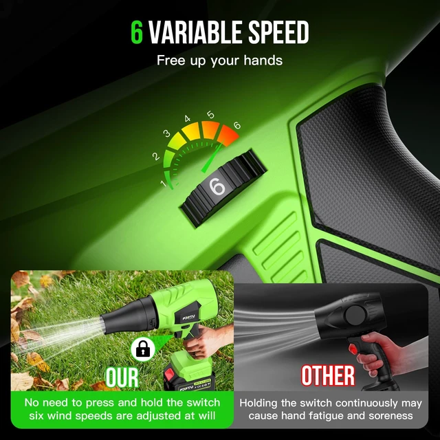 Alt view image 2 of 7 - Leaf Blower Cordless 1000,000 RPM Handheld Lightweight Patio Cleaning Turbo Jet Blower Set Adjustable and Lockable Wind Speed Design with Battery and Charger Blowing Leaves and Dust Car Dryer(Green)