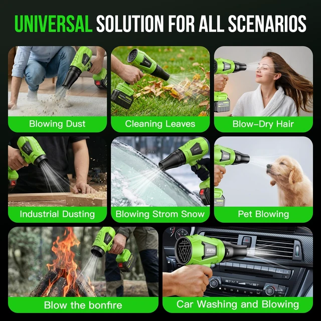 Alt view image 6 of 7 - Leaf Blower Cordless 1000,000 RPM Handheld Lightweight Patio Cleaning Turbo Jet Blower Set Adjustable and Lockable Wind Speed Design with Battery and Charger Blowing Leaves and Dust Car Dryer(Green)