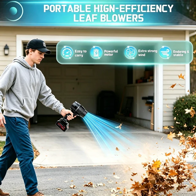 Alt view image 6 of 7 - laapee Handheld Leaf Blower Cordless 990,000 RPM with 2 x 4.0Ah Battery | Lawn Care, Yard Cleaning, Car Blowing, Stepless Speed, Copper-core DC Motor, with Storage Case, with Gloves, Electric Blower