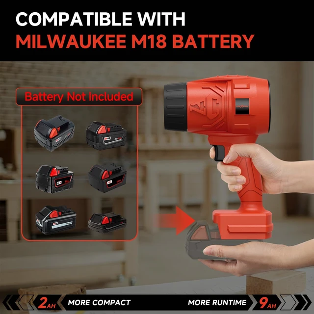 Alt view image 2 of 7 - Electric Leaf Blower Cordless for Milwaukee M18 Battery (No Battery) | Portable Leaf Blowers for Lawn Care Blowing Leaves and Dust; Battery-Powered Handheld Leaf Blower; Mini Jobsite Blower
