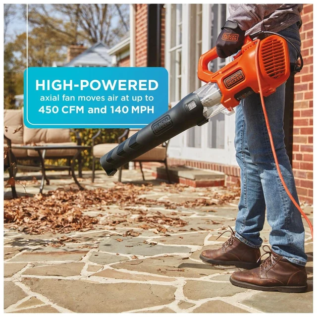 Alt view image 3 of 7 - BLACK + DECKER Electric Leaf Blower, Hand Held Blowers for Lawn Care, Up to 450 CFM and 140 MPH Power, Axial, Lightweight, Corded (BEBL750)