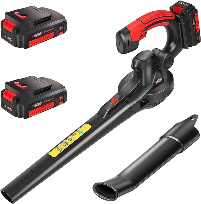 Main image of MZK 20V Cordless Leaf Blower, Lightweight Electric Blower, Wine Red | Includes 2 x 4.0Ah batteries and charger for leaves, patio cleanup, dust, lawn care, and yard work.