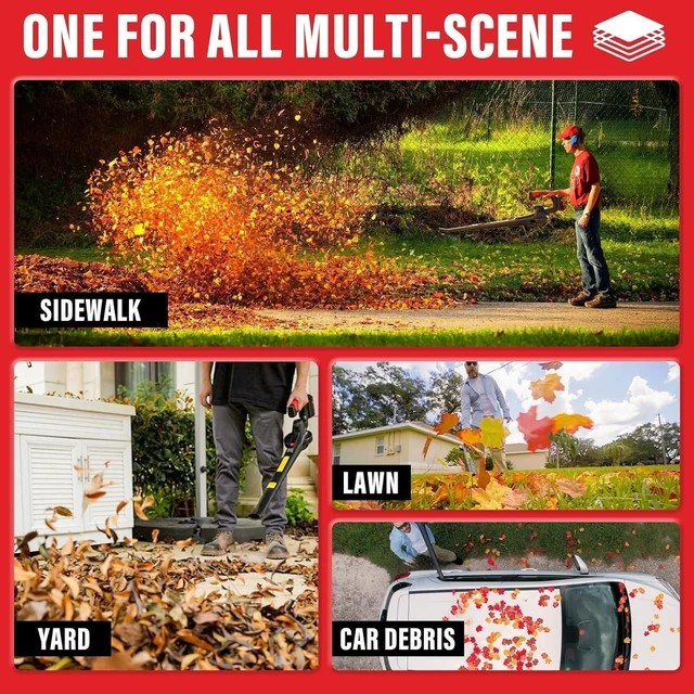 Alt view image 4 of 7 - MZK 20V Cordless Leaf Blower, Lightweight Electric Blower, Wine Red | Includes 2 x 4.0Ah batteries and charger for leaves, patio cleanup, dust, lawn care, and yard work.
