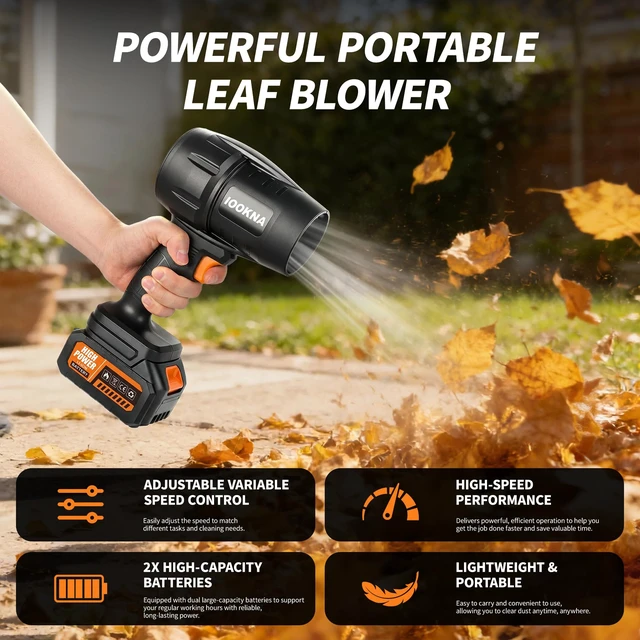 Alt view image 3 of 7 - Cordless Leaf Blower, Handheld Blower with 2 x 4.0Ah Battery - Orange | 990,000 RPM Turbo Jet Blower, Lightweight Electric Leaf Blower for Lawn, Patio, Yard, Garden Care