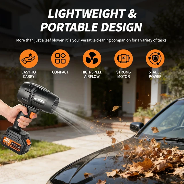 Alt view image 5 of 7 - Cordless Leaf Blower, Handheld Blower with 2 x 4.0Ah Battery - Orange | 990,000 RPM Turbo Jet Blower, Lightweight Electric Leaf Blower for Lawn, Patio, Yard, Garden Care