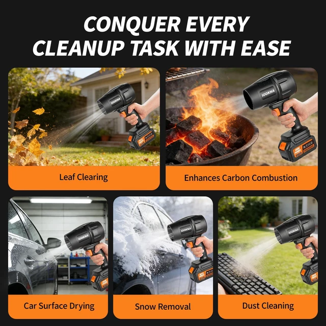 Alt view image 4 of 7 - Cordless Leaf Blower, Handheld Blower with 2 x 4.0Ah Battery - Orange | 990,000 RPM Turbo Jet Blower, Lightweight Electric Leaf Blower for Lawn, Patio, Yard, Garden Care