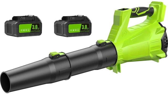 Main image of Leaf Blower Cordless with 2 x 3.0Ah Battery and Charger, 680CFM 260MPH Electric Blower with 2 Speeds, 20V Handheld Leaf Blower for Lawn Care, Blowing Leaves, Dust, Snow, Gravel for Patio, Yard, Green