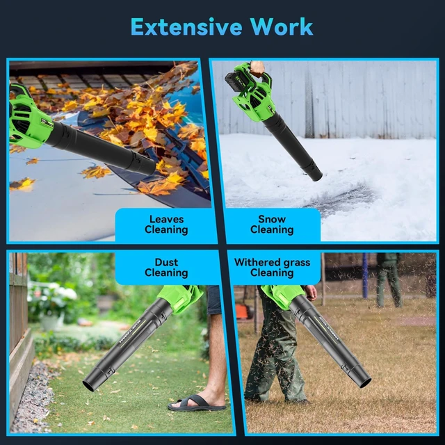 Alt view image 5 of 7 - Leaf Blower Cordless with 2 x 3.0Ah Battery and Charger, 680CFM 260MPH Electric Blower with 2 Speeds, 20V Handheld Leaf Blower for Lawn Care, Blowing Leaves, Dust, Snow, Gravel for Patio, Yard, Green