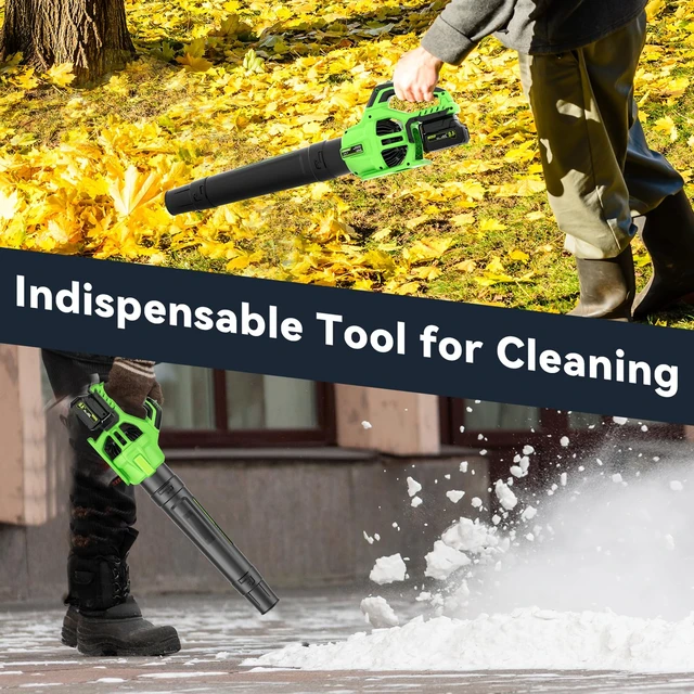 Alt view image 7 of 7 - Leaf Blower Cordless with 2 x 3.0Ah Battery and Charger, 680CFM 260MPH Electric Blower with 2 Speeds, 20V Handheld Leaf Blower for Lawn Care, Blowing Leaves, Dust, Snow, Gravel for Patio, Yard, Green