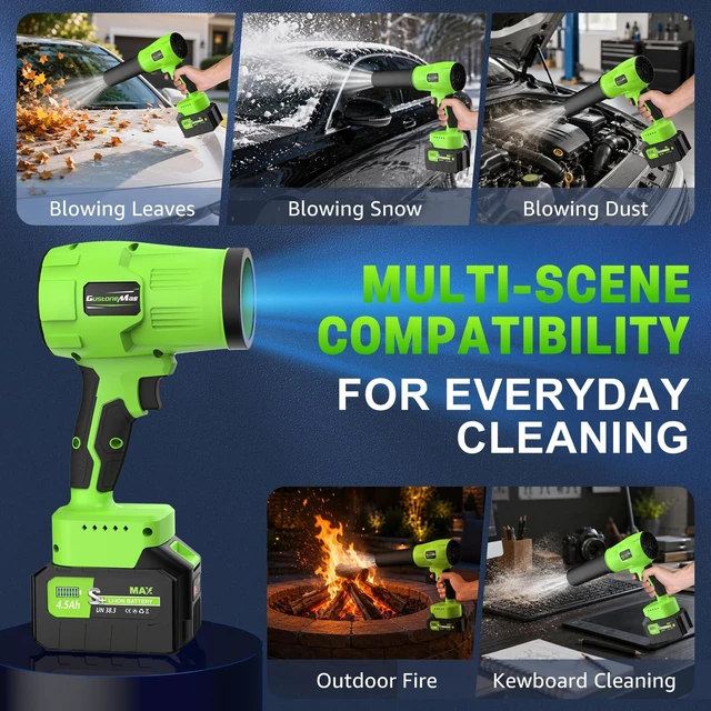 Alt view image 7 of 7 - Brushless Leaf Blower Cordless with 2 Batteries and Charger (Green) | Lightweight, Small Electric Handheld Blower with Variable Speed for Lawn Care, Patio, Yard, Garage, Leaves & Dust Cleaning