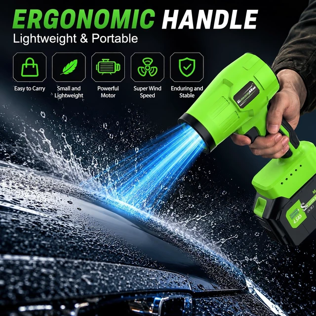 Alt view image 5 of 7 - Brushless Leaf Blower Cordless with 2 Batteries and Charger (Green) | Lightweight, Small Electric Handheld Blower with Variable Speed for Lawn Care, Patio, Yard, Garage, Leaves & Dust Cleaning