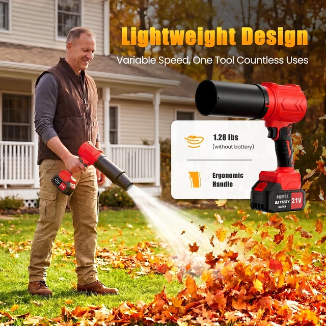 Alt view image 5 of 7 - 950000RPM Leaf Blower Cordless with 2 x 4.0Ah Batteries, 2 Extended Nozzles | Handheld Blowers for Lawn Care, Snow, Yard Cleaning, Lightweight Leaf Blowers, Variable Speed Portable Dust Blowers - Red