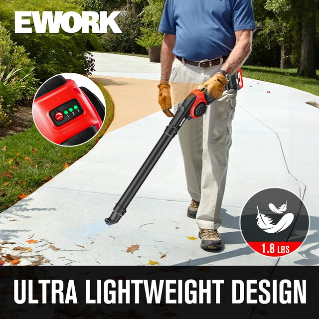 Alt view image 5 of 6 - EWORK 20V Small Cordless Leaf Blower with 2 x 2.0Ah Battery and Charger | Lightweight Electric Leaf Blower 200MPH & 130CFM Battery Powered Mini Blowers for Lawn Care, Leaves Handheld Walkway & Patio