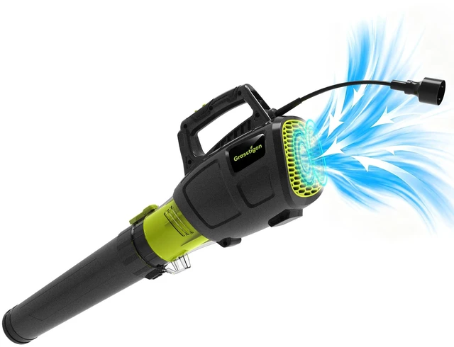Main image of Grasstigon 13A Electric Leaf Blower Corded, 600CFM / 250MPH, 2 Speed Modes | 120V Powerful Lightweight Handheld Blowers for Lawn Care, Patio Cleaning, Blowing Leaves, Dust (BLACK & GREEN)