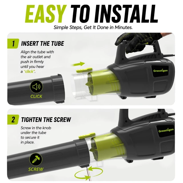 Alt view image 6 of 7 - Grasstigon 13A Electric Leaf Blower Corded, 600CFM / 250MPH, 2 Speed Modes | 120V Powerful Lightweight Handheld Blowers for Lawn Care, Patio Cleaning, Blowing Leaves, Dust (BLACK & GREEN)