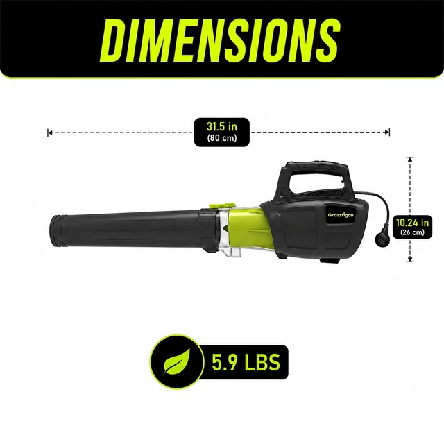 Alt view image 7 of 7 - Grasstigon 13A Electric Leaf Blower Corded, 600CFM / 250MPH, 2 Speed Modes | 120V Powerful Lightweight Handheld Blowers for Lawn Care, Patio Cleaning, Blowing Leaves, Dust (BLACK & GREEN)