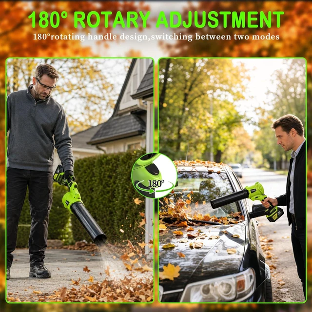 Alt view image 2 of 7 - Cordless Leaf Blower Lightweight Handheld Blowers for Lawn Care, Green | 180° Rotating Leaf Blower Cordless with 2×4.0Ah Batteries & Charger, 6 Speed Modes 980000 RPM Electric Small Blower for Patio