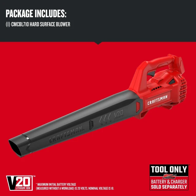Alt view image 3 of 7 - CRAFTSMAN V20 Cordless Leaf Blower, Hard Surface Blower, Bare Tool Only (CMCBL710B)