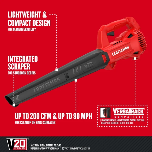 Alt view image 2 of 7 - CRAFTSMAN V20 Cordless Leaf Blower, Hard Surface Blower, Bare Tool Only (CMCBL710B)