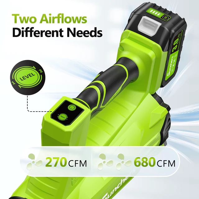 Alt view image 3 of 7 - Electric Leaf Blower Cordless 680CFM with 3.0Ah Battery and Charger | Blower for Lawn Care, 2 Speed Mode Powerful Tools with 2 Tube, 20V Battery Powered Leaf Cleaner Handheld, Yard, Leaves, Patio