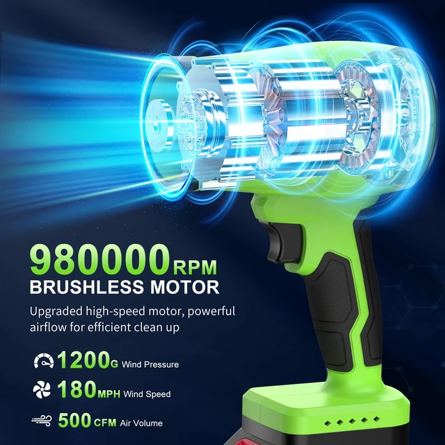 Alt view image 2 of 7 - GustoneMas Brushless Cordless Leaf Blower with 2 Batteries and Charger | 980,000RPM, Lightweight Handheld Electric Blower with Variable Speed for Lawn, Patio, Yard, Garage, Leaves & Dust