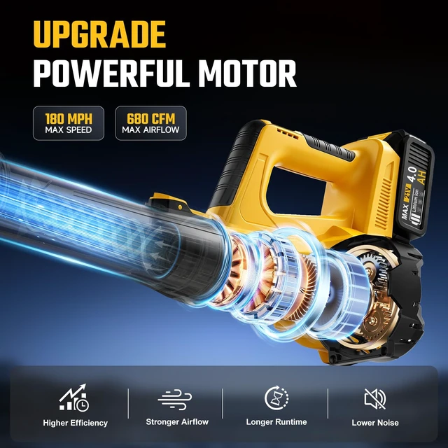 Alt view image 2 of 7 - Leaf Blower Cordless - 680CFM Electric Leaf Blower with 2 * 4.0Ah Batteries and Charger, 2 Speed 21V Powerful Blowers for Garden Lawn Care Patio Blowing Leaves Dust Snow Gift for Men