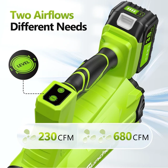 Alt view image 2 of 7 - Electric Leaf Blower Cordless with 3.0Ah Battery and Charger, 680CFM | 20V Handheld Leaf Blower for Lawn Care with 2 Speeds, Battery Powered Tool Blowing Leaves, Dust, Snow, Gravel for Patio Yard