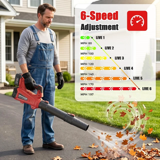 Alt view image 4 of 7 - 930CFM Electric Leaf Blower Cordless with 2 X 4.0 Batteries and Charger | Battery Powered Cordless Leaf Blower, 6 Speed Modes, Portable Lightweight Handheld Snow Blower for Lawn Care, Yard - Red