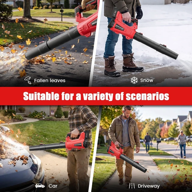 Alt view image 6 of 7 - 930CFM Electric Leaf Blower Cordless with 2 X 4.0 Batteries and Charger | Battery Powered Cordless Leaf Blower, 6 Speed Modes, Portable Lightweight Handheld Snow Blower for Lawn Care, Yard - Red